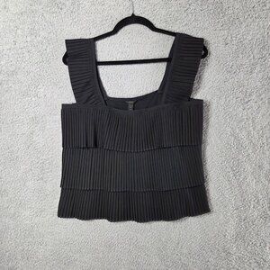 J. CREW Tank Top Womens S Black Pleated Pintuck Sleeveless Tiered Ruffle Blouse